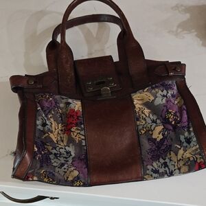 Fossil Patterned Brown Leather Handbag